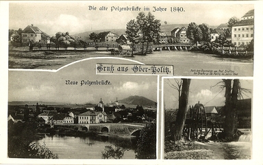 Alte und neue Brücke mit Wasserrad